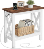 HOOBRO End Table with Charging Station, Farmhouse Narrow Side Table, 2-Tier by HOOBRO