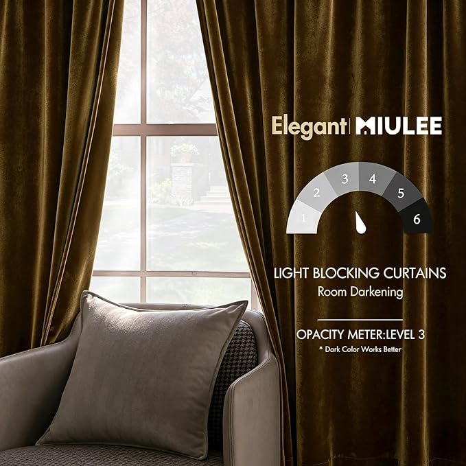 MIULEE Velvet Curtains 52x84 inches 2 Panels Gold Blackout Curtains | Luxury - Image 5