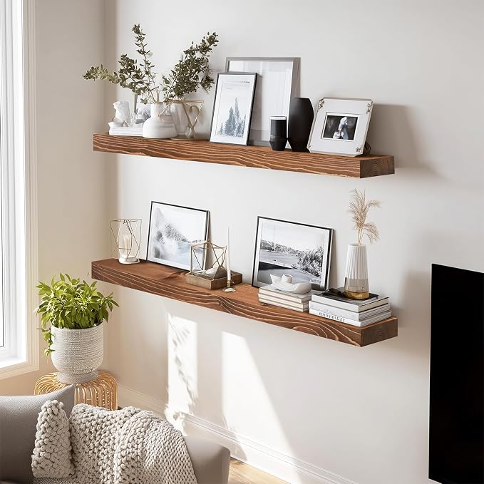 36x8x1.6 inch Floating Shelves Set of 2 – Solid Wood Rustic Brown Wall Mounted - Image 6
