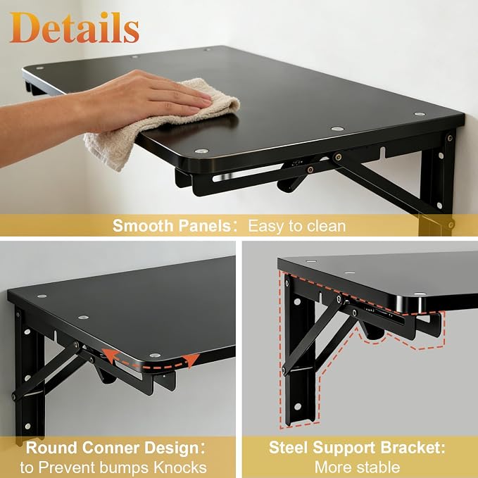 Folding Shelf Wall Mounted for Small Space, Home Office Floating Fold Down Desk - Image 4