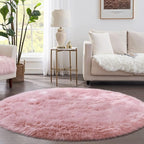 Pink 5'X5' High Pile Shag Rug, Fluffy Round Rug - Image 7