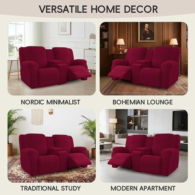 Recliner Loveseat Covers with Console, 6-Piece Stretch Geometric Strokes - Image 7