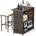 Tangkula Patio Bar Set, 3 Piece Outdoor Rattan Wicker Bar Set by TANGKULA