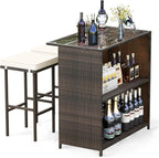Tangkula Patio Bar Set, 3 Piece Outdoor Rattan Wicker Bar Set by TANGKULA