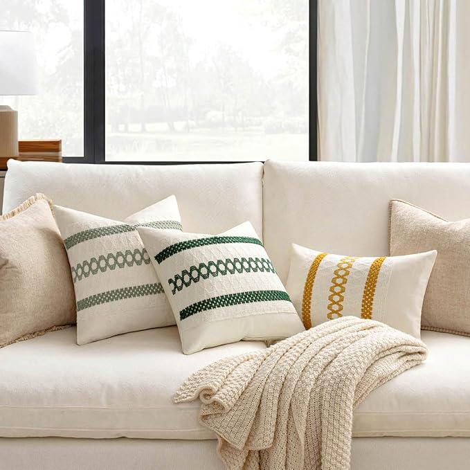 MIULEE Set of 2 Mustard Yellow Boho Decorative Pillow Covers 20x20 Inch | Fall - Image 2
