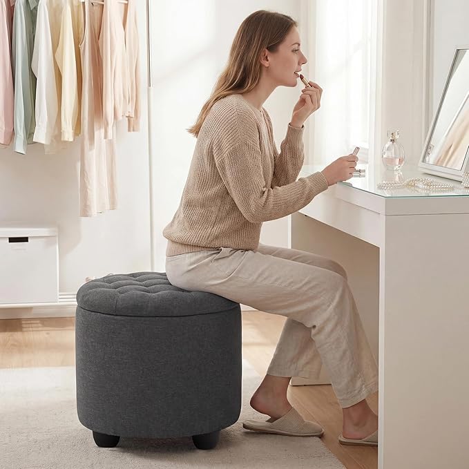 Furniliving 19 Inch Storage Round Ottoman, Footstools - Image 3