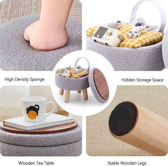 Wimarsbon Storage Ottoman, Modern Round Footrest - Image 4