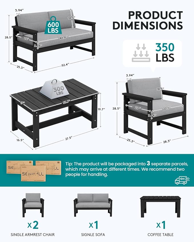 SERWALL 4 Pieces HDPE Outdoor Sofa Set - Image 5