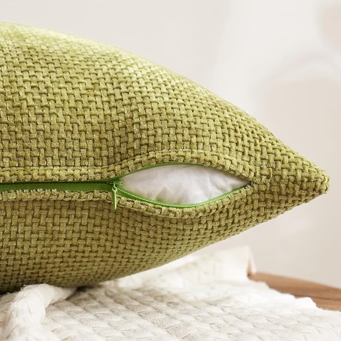MIULEE Soft Decorative Chenille Fall Pillow Covers Rust Yellow Green 20x20 | - Image 3