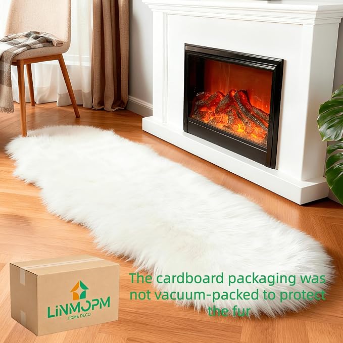 linmopm Faux Fur Sheepskin Fluffy Shag Fuzzy Rug, 2x6 ft Runner | High-Density - Image 3