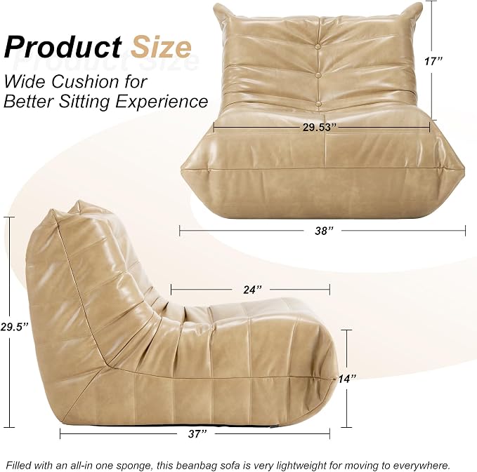 Hobestluk Giant Bean Bag Chair Lazy Floor Sofa, Memory Foam Fireside Sofa - Image 2