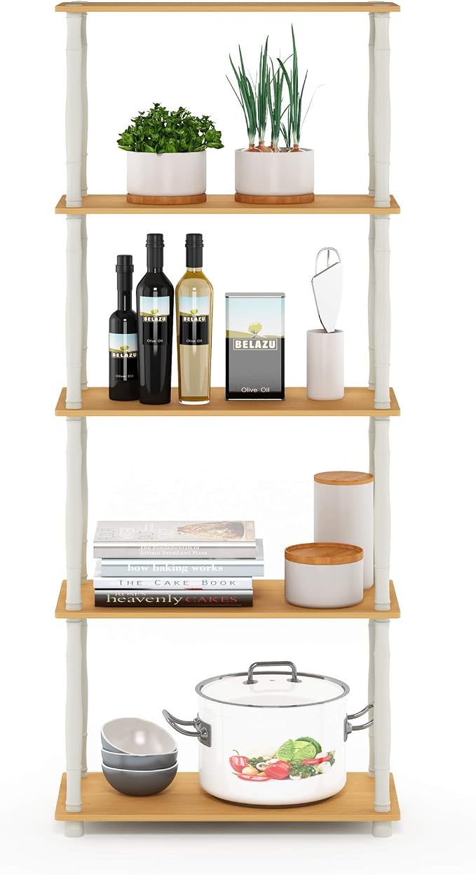 Furinno TURN-S-TUBE Storage Shelves, 5-Tier Book Shelf, Corner Shelf, Toolless - Image 4