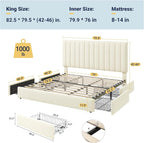 Allewie King Size Storage Bed Frame, Vertical Channel Tufted Adjustable - Image 2