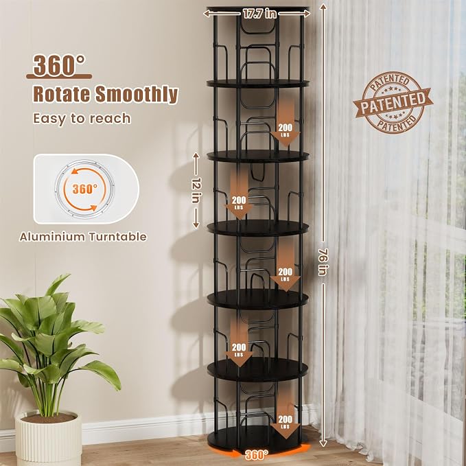 ALLSTAND 6 Tier Rotating Bookshelf, 360 ° Display Stackable Spinning Bookshelf - Image 2