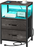 Yoobure Nightstand with Charging Station, LED Night Stand with Fabric Drawers by Yoobure