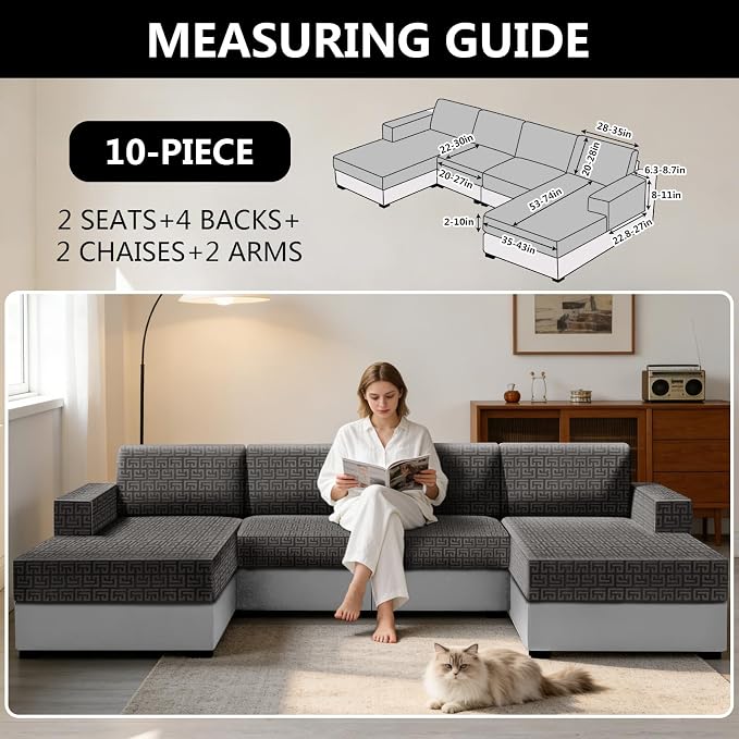UNBBRRL 10 Pieces Stretch Sofa Cushion Covers - Image 2