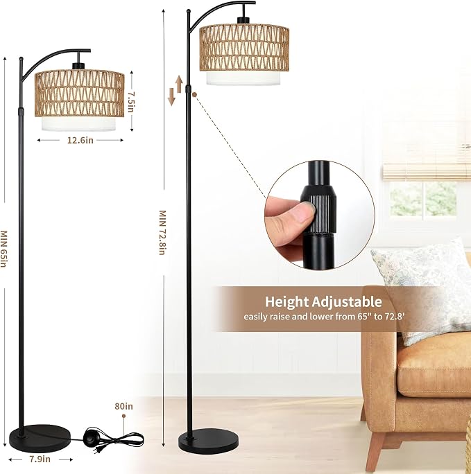 ZECOXOL Arc Floor Lamp for Living Room Boho Floor Lamps - Image 5