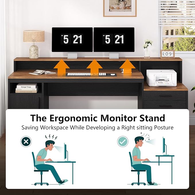 YOMILUVE Computer Desk with 3 Drawers & Storage Shelves, 65 Inch Home Office - Image 7