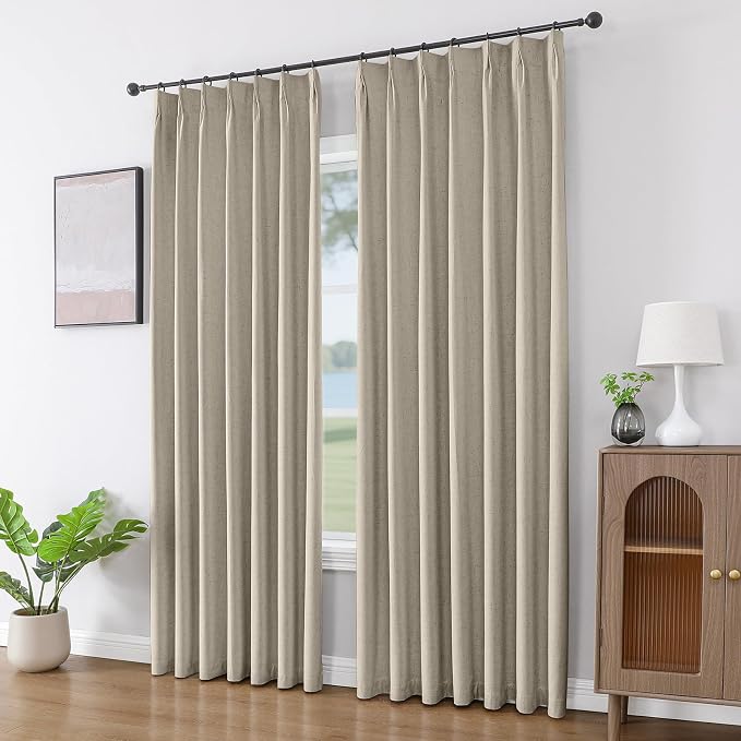 Joydeco Pleated Curtains for Living Room Bedroom, Linen Drapes 90 inch Length 2 - Image 4