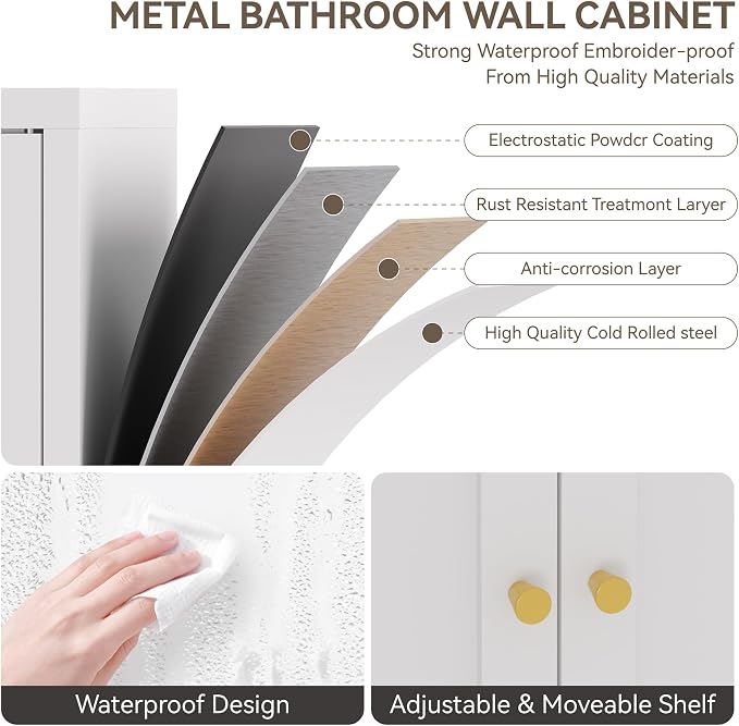 YAUWOH Metal Bathroom Storage Cabinet, Bathroom Floor Storage Cabinet - Image 5