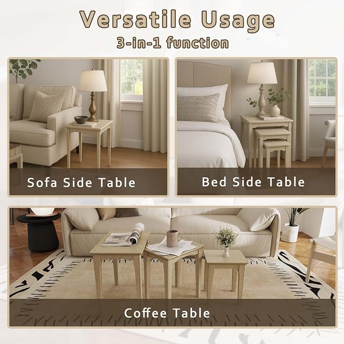 Kmax Nesting Tables Set of 3, Small Sofa Side Table Rustic Stacking End Table - Image 6