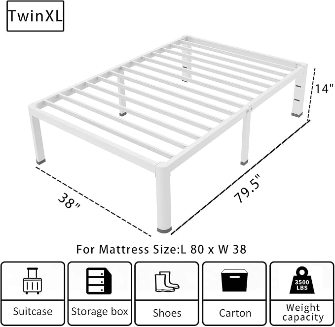 ROIL 14 Inch White Twin XL Bed Frame - Image 2