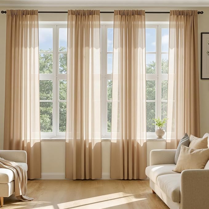 MIULEE Brown Sheer Curtains 63 Inches Long 4 Panels 42 x 63 Inches | Light by MIULEE