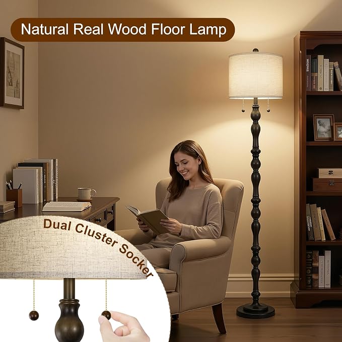 Scenekoy 65.5 Natural Real Wood Rustic Floor Lamp - Image 2