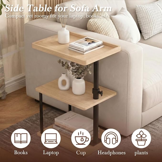 Faesun C Table End Table Adjustable Height, 360°Swivel TV Tray Table - Image 4