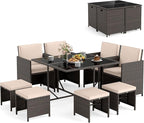 Tangkula 9 Piece Patio Dining Set, Rattan Chairs by TANGKULA