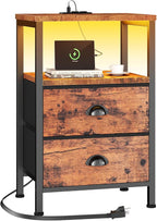Furologee Nightstand with Charging Station, End Table with LED Lights, Bedside by Furologee