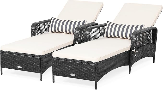 COSTWAY PE Rattan Chaise Lounge Chair, 6 Gear Adjustable Recliner by COSTWAY
