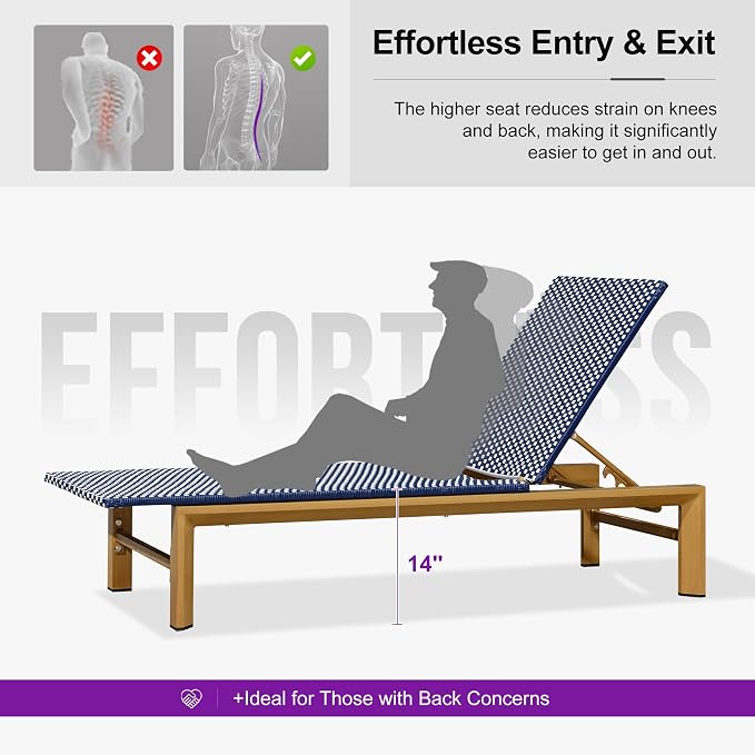 PURPLE LEAF Extra Wide Patio Chaise Lounge Set of 2 Outdoor Lounger French PE - Image 5
