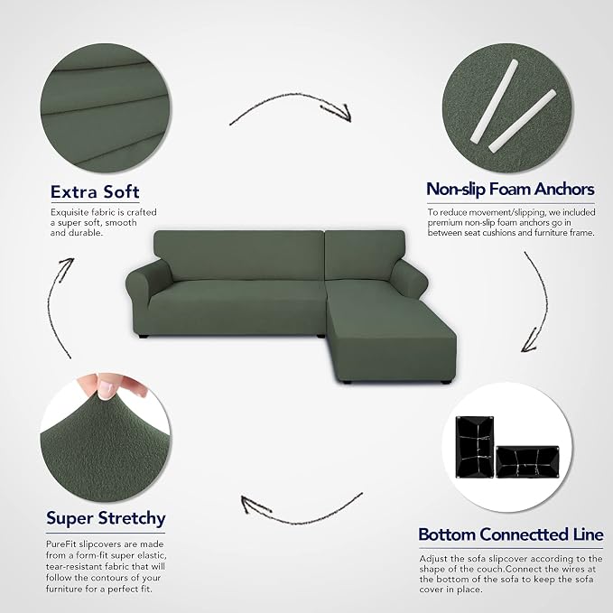 PureFit Stretch Sectional Couch Covers 2 pcs Non Slip L Shape Sofa Cover - Image 3