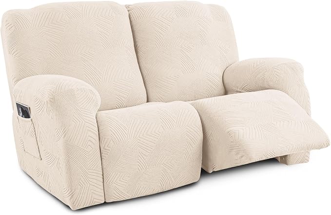 Recliner Loveseat Covers, 4-Piece Stretch Geometric Strokes Jacquard Reclining by Unknown