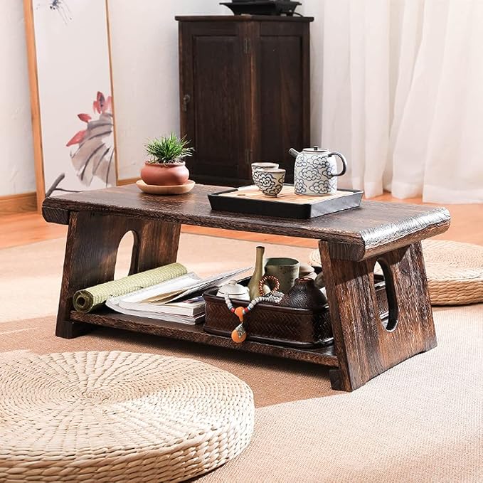 Foldable Japanese Tea Table, 2-Tier Zen Low Table - Image 6