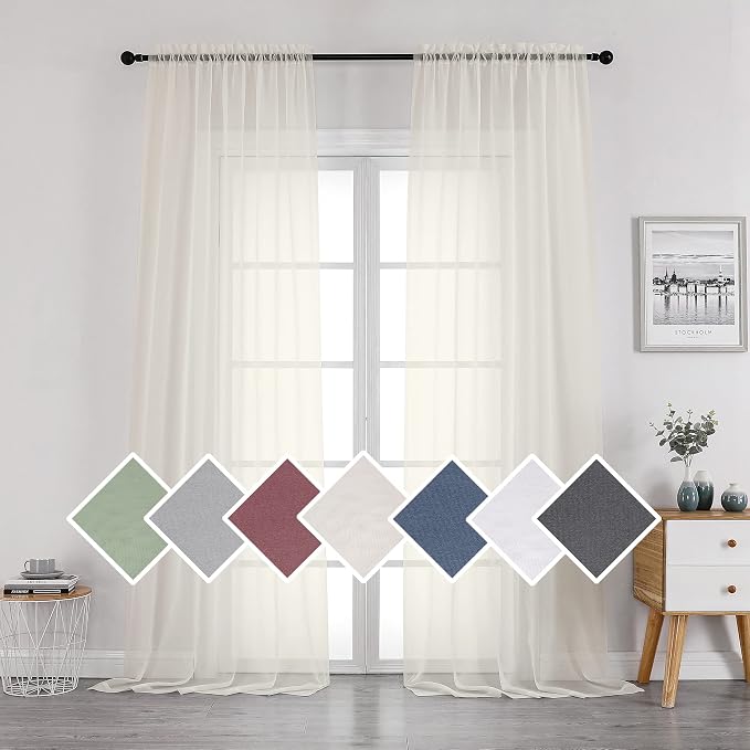 Sheer Ivory Curtains Light Filtering Window Drapes by OVZME