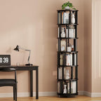 Muwuele Solid Wood Rotating Bookshelf on Wheels, 6 Tier, Round Revolving - Image 9