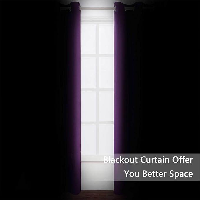 Purple Blackout Curtains 34 x 84 Inch Length/Set of 2 Curtain Panels/Thermal - Image 3