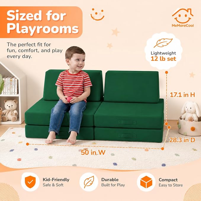 MeMoreCool Kids Play Couch, 8-Piece Modular Foam Sofa Fort Builder Set in - Image 2