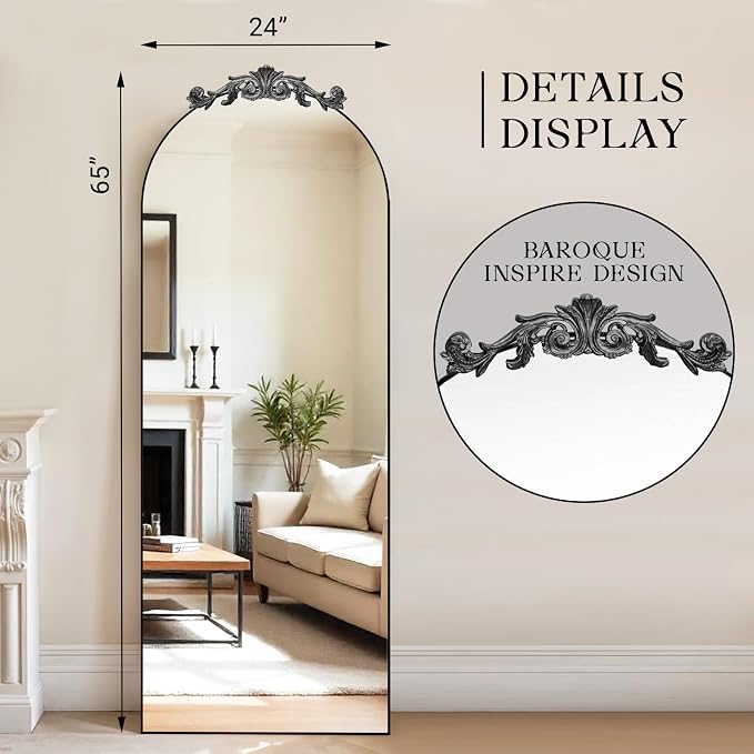 MISSDAY Vintage Baroque Full Length Mirror, Full Metal Frame Stand Up Retro - Image 4