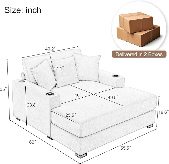 Merax Modern 55" Chaise Lounge - Image 2