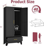 GAIOUS Steel Armoire Wardrobe Closet, 1 Adjustable Shelf and 1 Drawers - Image 2