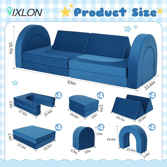 12 Pcs Modular Kids Play Couch, Toddler Couches That Fold Out, Plush Foam Chair - Image 2