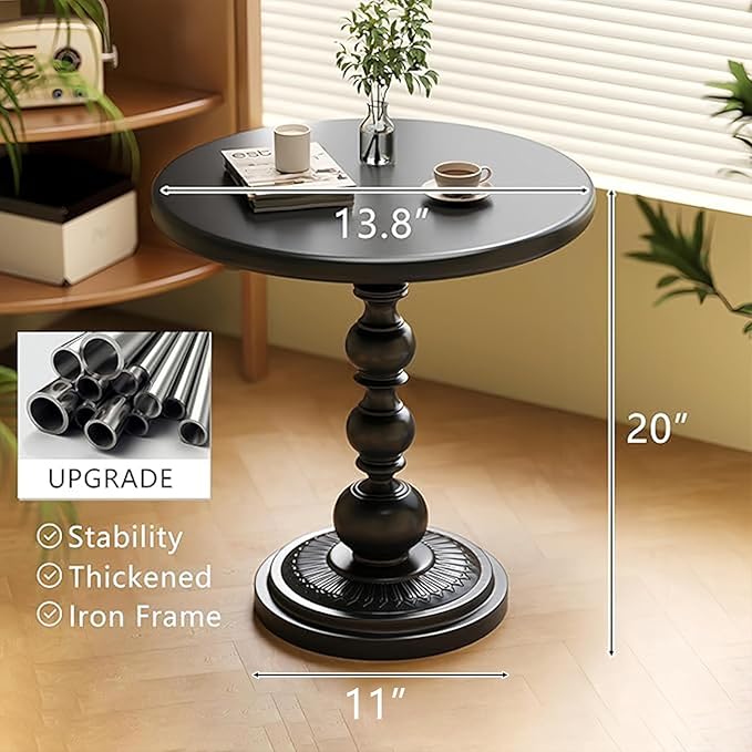 Funecy Metal Small End Table, Vintage Matte Black Round Side Table Nightstand - Image 3