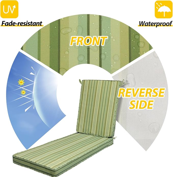 AAAAAcessories Outdoor Chaise Lounge Cushions, Fade-Resistant, Waterproof Patio - Image 2