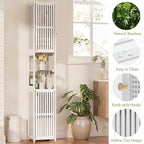 Amazer White Bathroom Storage Cabinet 70'', Bamboo Slim Storage Cabinet - Image 3