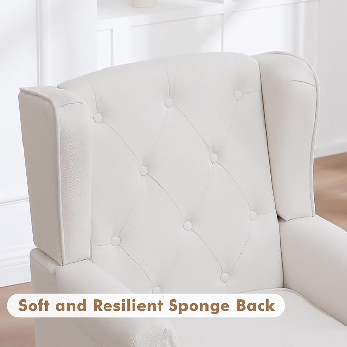 Accent Chair Set of 2, Mid Century Modern Fabric Wingback Chair, Upholstered - Image 6