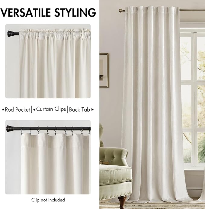 MIULEE Velvet Curtains 52x84 inches 2 Panels Ivory Room Darkening Curtains | - Image 2