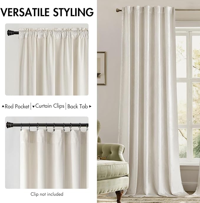 MIULEE Velvet Curtains 52x96 inches 2 Panels Ivory Room Darkening Curtains | - Image 2